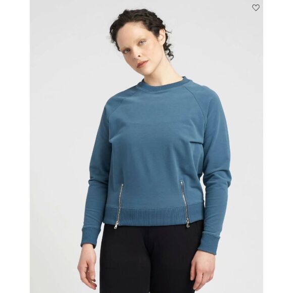 UNIVERSAL STANDARD Blue Riley Raglan Zip Pullover Crew Neck Sweater Size Small - Picture 1 of 8